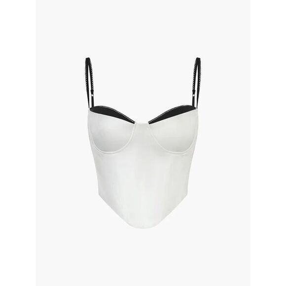 Commense Other - Commense Contrast Trim‎ Corset Cami White Bustier Black Straps Lingerie Size M